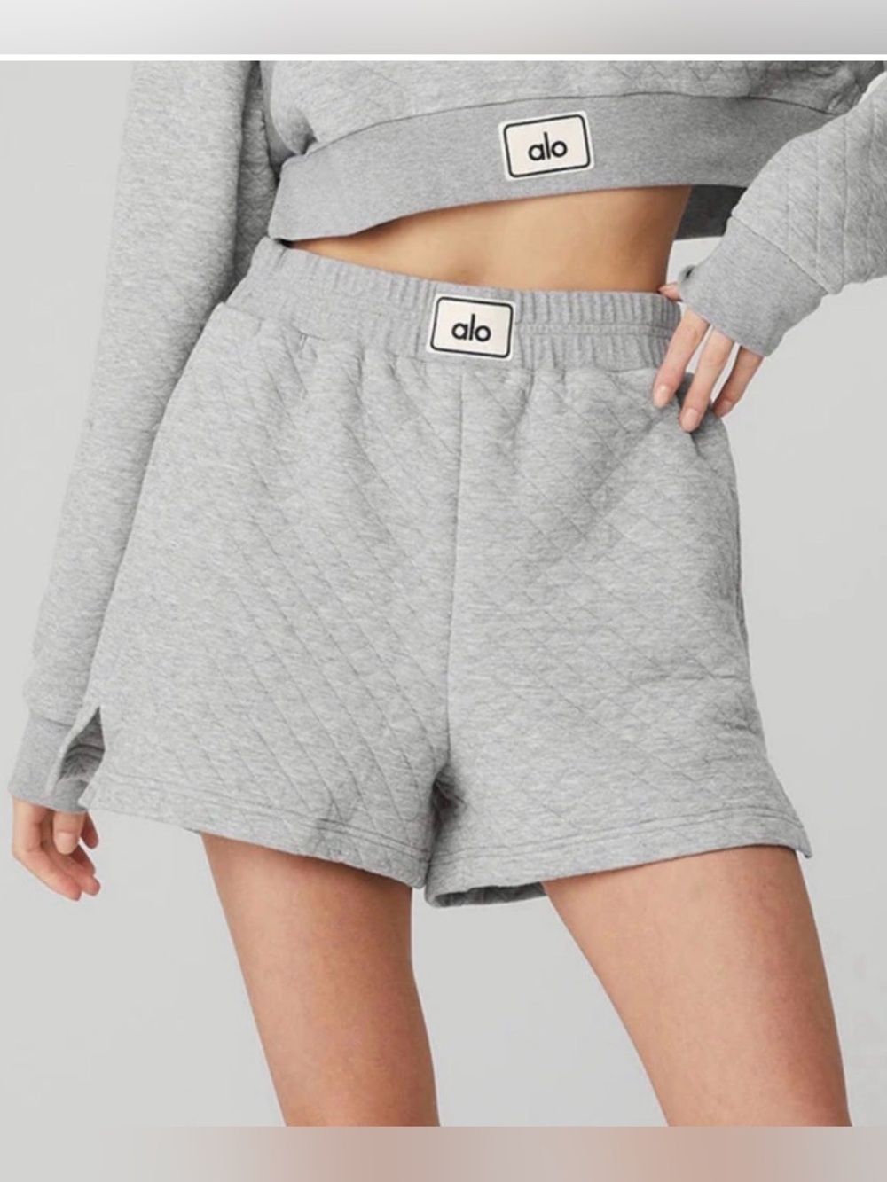 Alo Quilted Arena Boxing Gym Shorts Lounge in Heather Grey Fleece Size Small